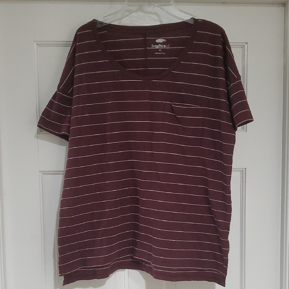Old Navy Boyfriend Striped Maroon T-Shirt Women's sz L